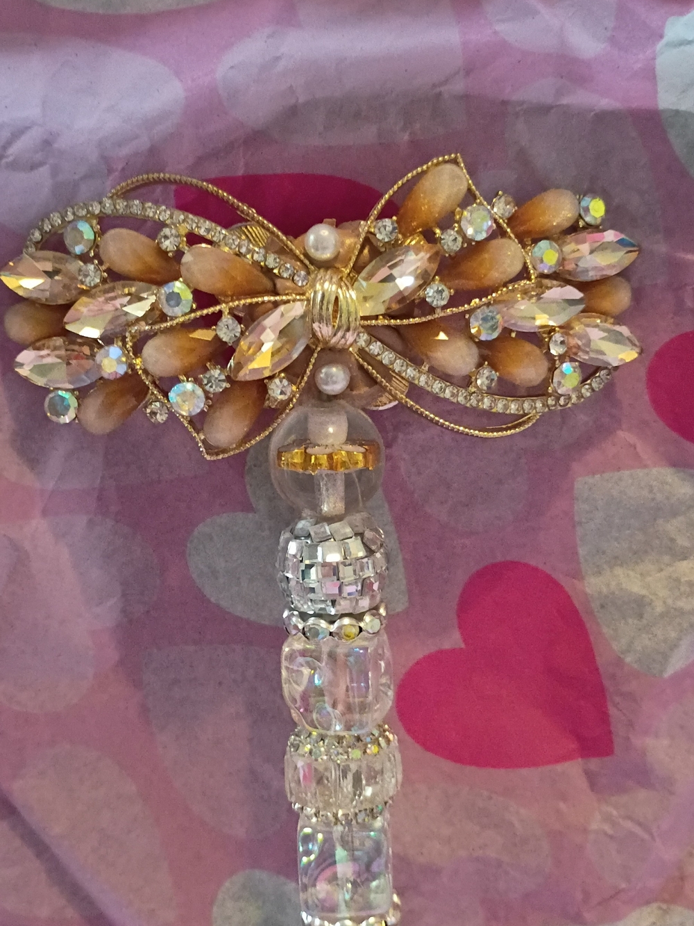 Crystal Butterfly Decorative Ballpoint Pen - Gold and Clear On Extended Pen Base - Picture 3 of 3